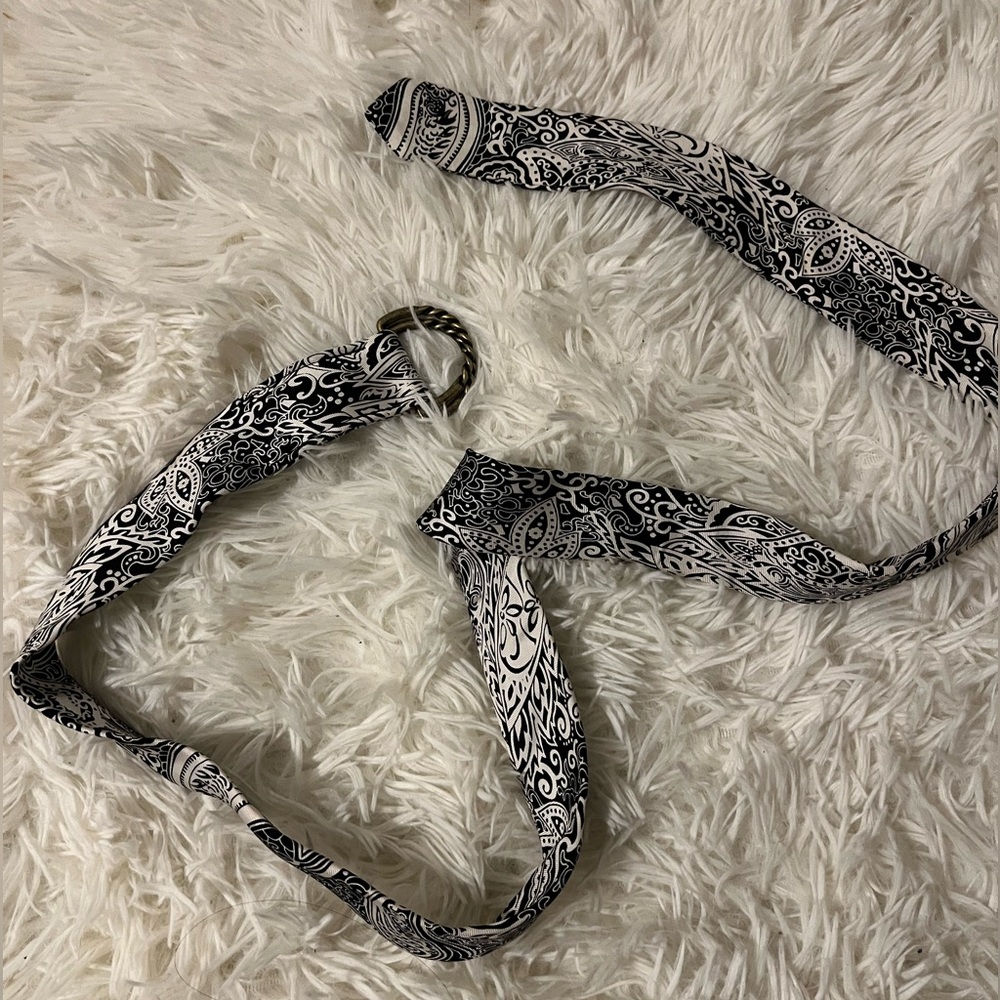 J Crew Black + white silk belt